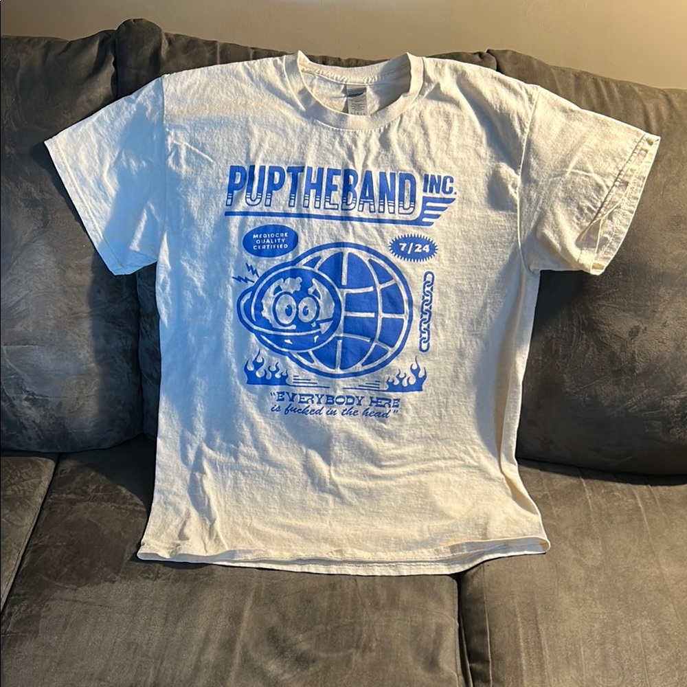 Pup the band cream and Blue Graphic T-Shirt